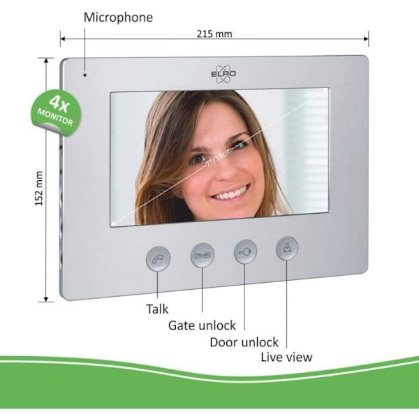 ELRO DV477W4 4-familjs videodörrintercom - 7 tum - 16 ringsignaler - Grå Grå