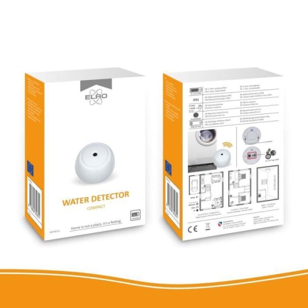 Mini vattendetektor - ELRO FW7301 - Vit - Trådlös - Detekterar vatten - Räckvidd 40 m2