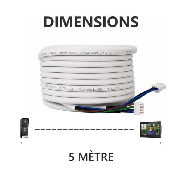 Intercomkabel 4 trådar - ELRO - DVW5 - 5 m - Förinstallerade kontakter - Kompatibel med DV700/DV4000 Svart