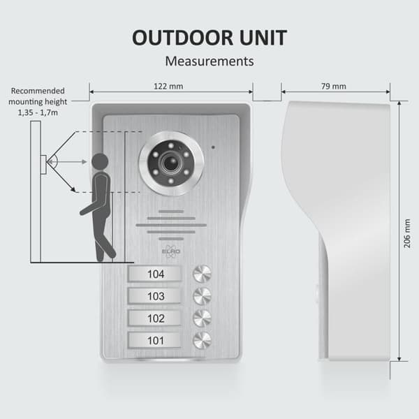 Video intercom - ELRO - DV4000-4 - Full HD 1080P kamera - Night vision - 4 lägenheter Grå
