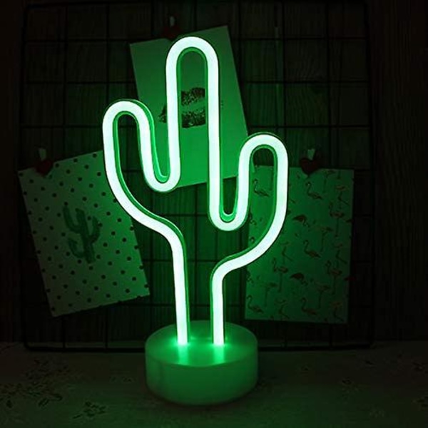 Cactus Neon Sign -yövalolamppu koristeellisella jalustalla