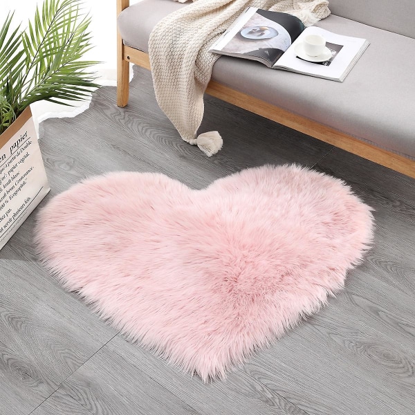 Hjerteformet fluffy faux pels vaskbar teppe 40x50cm rosa