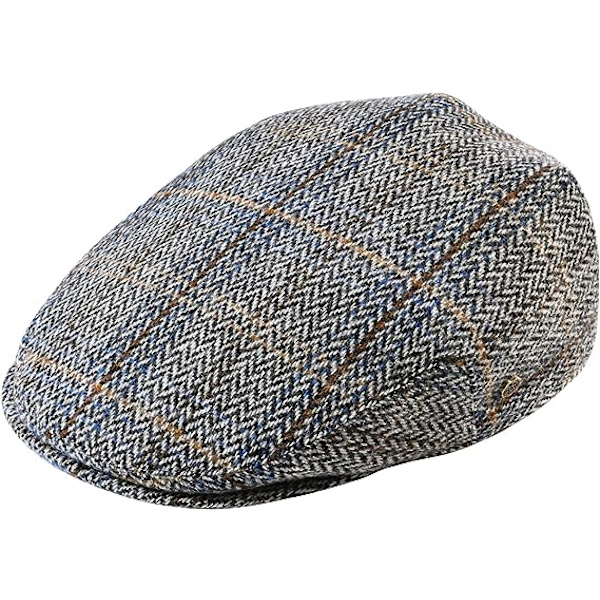 Herringbone Flat Cap i ullblandning för män - Brun Khaki