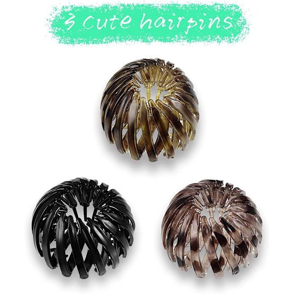 3-pack stretchiga hästsvanshårklämmor lockiga fågelbo-hårklämmor R