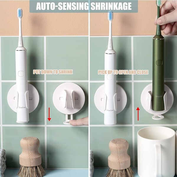 2-pack elektrisk tandborsthållare - automatiskt självhäftande väggmonterad tandborsthållare - universell elektronisk tandborsthållare - för badrum