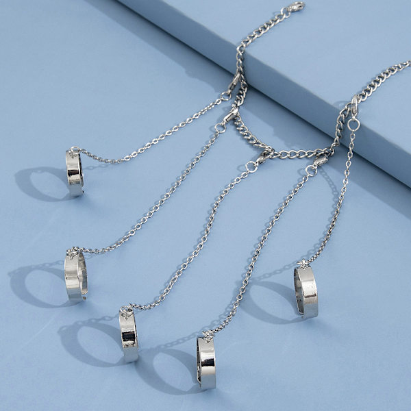 Punk Geometrisk Silverfärgad Kedjearmband för Män Ring Charm Set Par Emo Mode Smycken Gåvor