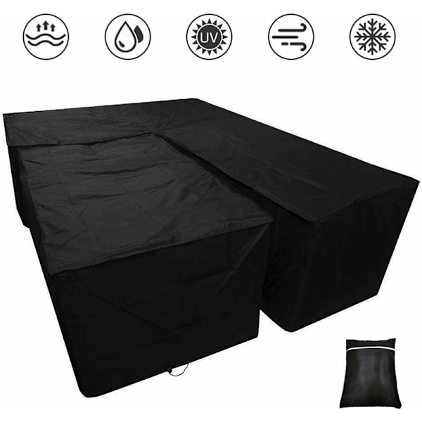 L-formad sofföverdrag 210D Oxfordtyg Vattentät Utomhusmöbler Överdrag med Förvaringsväska för Flyttning (215 x 215 x 87cm/155 x 95 x 68cm)