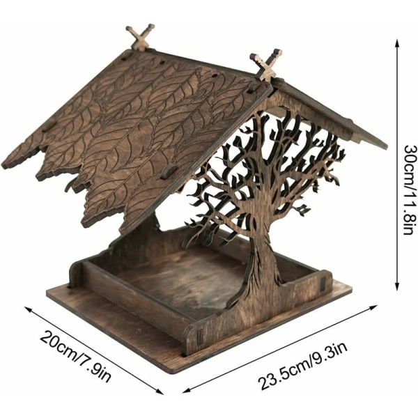 Udendørs foderbræt til vilde fugle i træ - udendørs foderbræt til fugle - havehængende foderbræt - fuglehus - udendørs fuglehus - træfuglehus - foderbræt til fugle -30*23*20cm