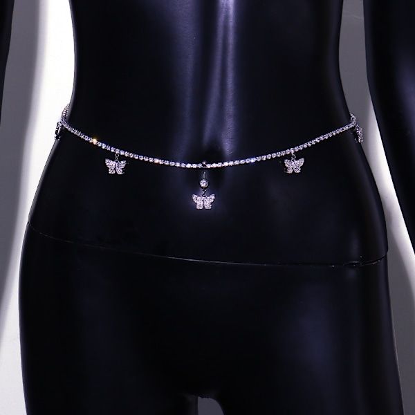 Boho Fjärilsmidjekedja Rhinestone Body Chains Kristall Magkedjor Sommarfest Kroppssmycken för Kvinnor och Flickor