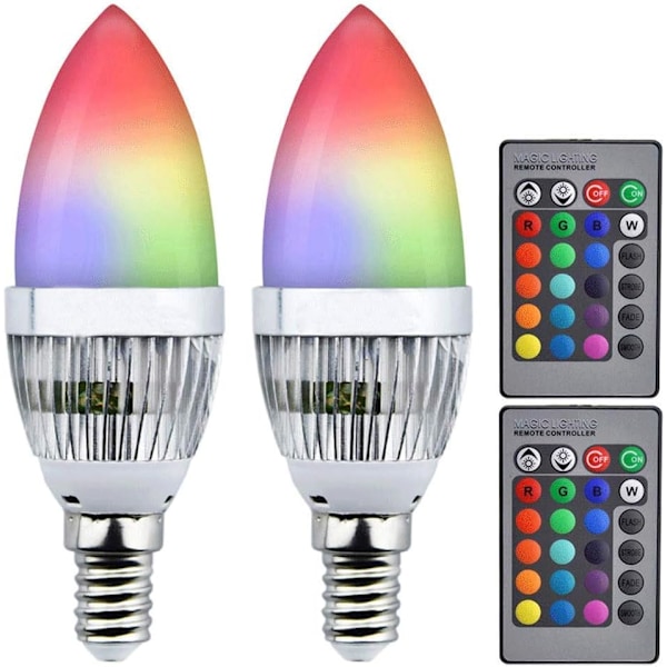 2pcs of 3W E14 LED Bulbs 16 Colors Via RGB SES Remote Control Dimmable Mood