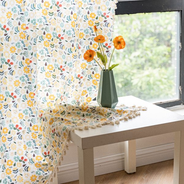 Blommiga gardiner halvtransparent vardagsrum draperier längd bomull linne blandning bohemisk fönstergardin 150*280cm