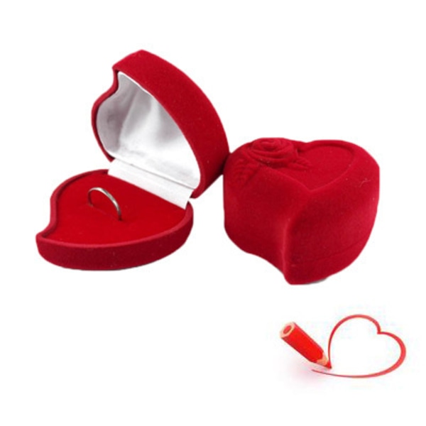 Hjärtformad röd ros smycken case för ringörhänge
