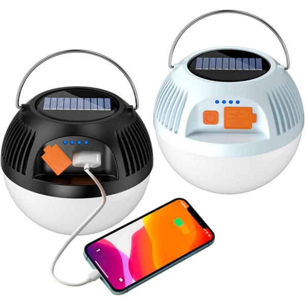 2 USB Type-C ladattavaa Camping aurinkovaloa, LED-telttavalo, W