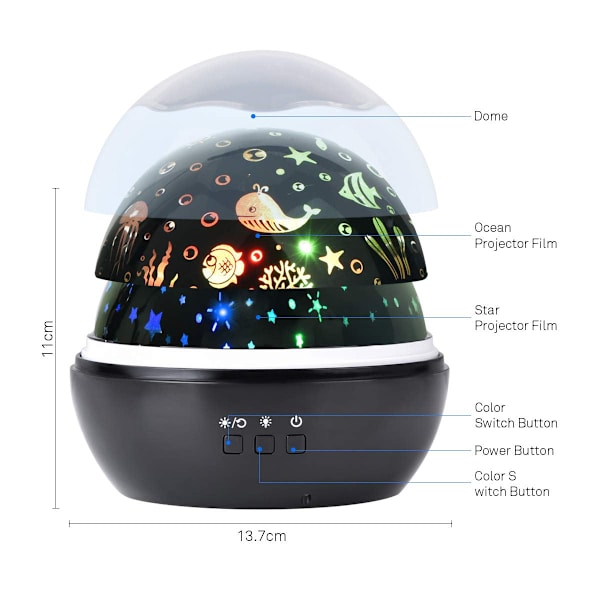 Stjärnhimmel LED-projektor, Baby Nattljus, Ocean World 2 i 1 Pr