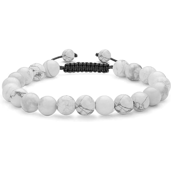 6/8MM Naturlig stein armbånd, Edelstener armbånd Kvinne Ekte stein armbånd Elastisk justerbart armbånd, 8mm Hvit Howlite stein