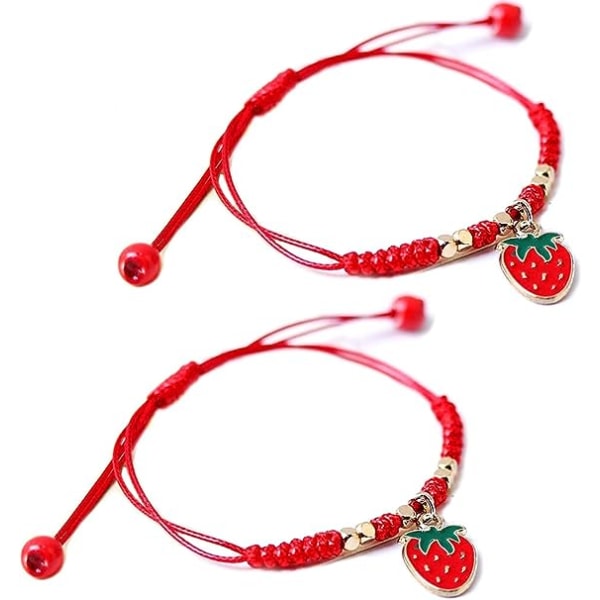 2 stk Jordbær Kirsebær frugt armbånd sæt, håndlavet vævning rød