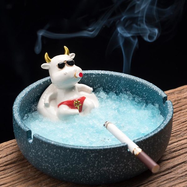 1PC Creative Cartoon Ceramic Cow Ashtray Large Capacity Cute Anim