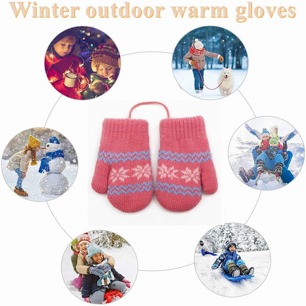 Unisex Barn Varma Vinterhandskar Snöflinga Stickad Hals Snodd