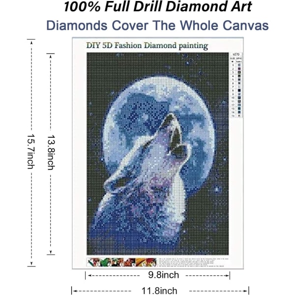 Voksen Diamantmaleri Ulv Brøler i Måneskinnet 5D Diamantkunst Malerisett Digitalt Diamantmaleri Tilbehør Diamantsmykkekunst Diamant- og Punktmaleri 11,8 × 15,7 tommer