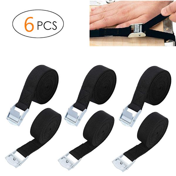 Spännband Lashing Straps Svart Nylon Tungt Damm Last Spännband med Zink Alloy, 6-pack