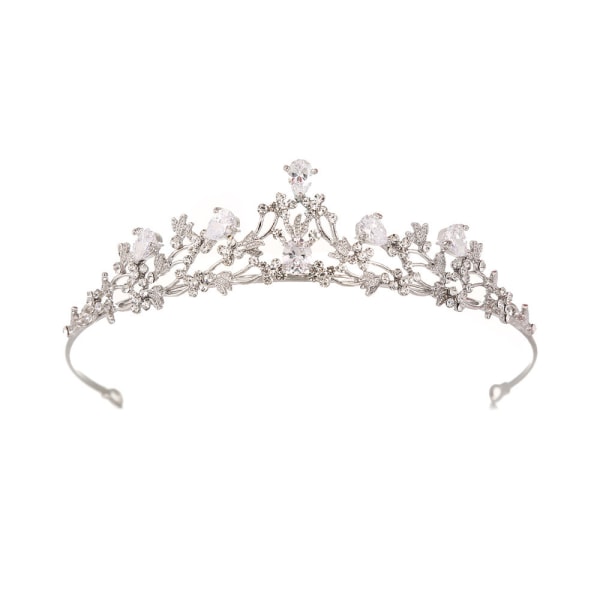 Tiara Crystal Crown, Kobber Zirkon Rhinestone Crown Tiara Indlagt Krystalblomster til Brude Bryllup og Prinsesse Fester Fødselsdag (Sølv)