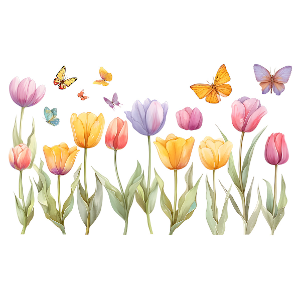 Trädgårdsblommor Väggdekaler Tulpan Väggdekal Blommor Fjäril Växt Vägg D