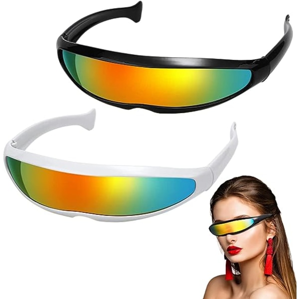 2 par fremtidige krigerbriller, Alien Cyclops solbriller, seje futuristiske solbriller, futuristiske briller, festbriller til festdekorationer