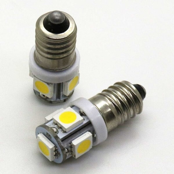 E10 LED-pærer 12V Kald Hvit 5SMD 0.5W (Kald Hvit, 12V) Pakke med