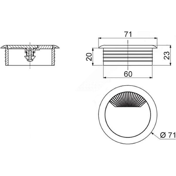 5 x Kabelgjennomføring Sort Kabelgjennomføring Diameter 60 mm