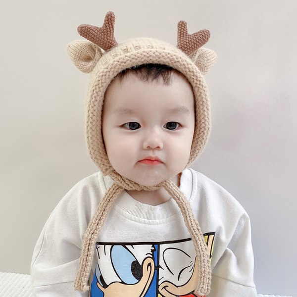 Baby Hat Cute Little Elk Toddler Warm Earflap Beanie för höst vinter (Khaki)