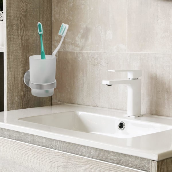 Tandborstkopp för badrum, tandborsthållare i rostfritt stål, vägg