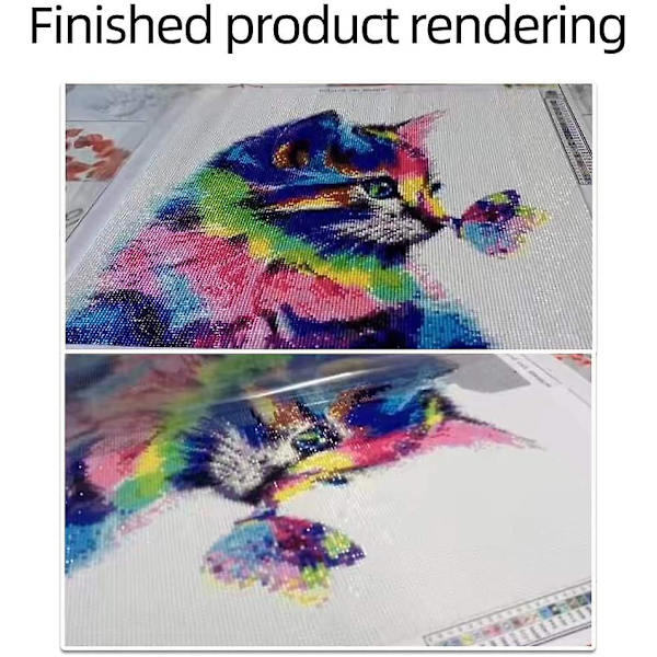 Diy 5d Diamantmålningssats, Diamantmålningssats Diamantbroderisats Med Färgglad Katt Diamantbroderisats För Hemväggsdekoration