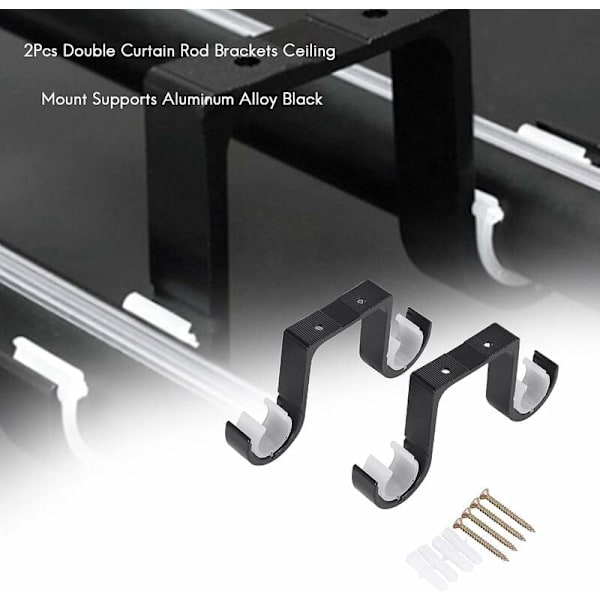 2-pack gardinstångshållare i aluminiumlegering, svart