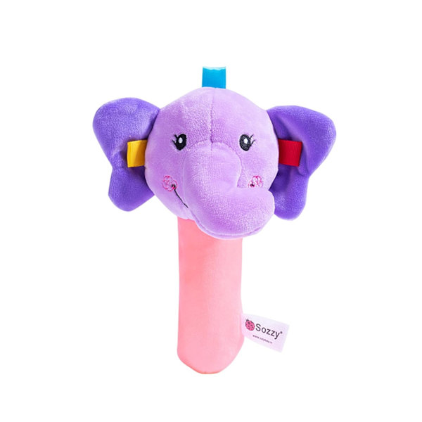Baby Cartoon Hand Rattles Squeaky Sticks, Gosedjur Leksak för 0 3 6 9 Månader, Mjuk Gosedjur Shaker Rattles för Småbarn Flickor och Pojkar (Elefant)