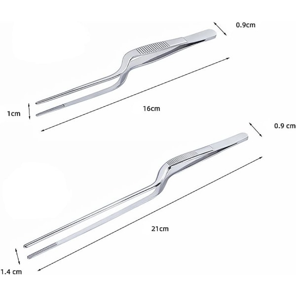 2 stk. Buede rustfrie stålpinsetter, pinsetter, kjøkkenpinsett