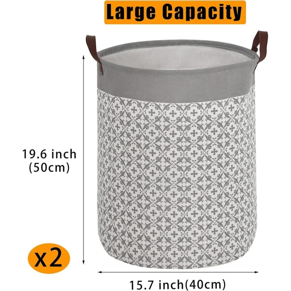 2 Pcs Laundry Hamper With Leather Handles,20 Inch Tall Large Coll