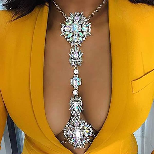 Boho Rhinestone Statement Brystkjede Krystall Halskjede Body Chain