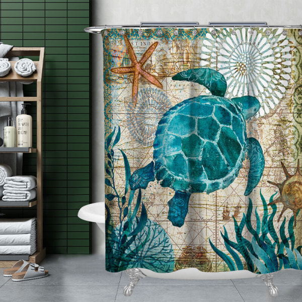 Creative 3D Sea Animals Retro Pattern Curtains for Home Bathroom