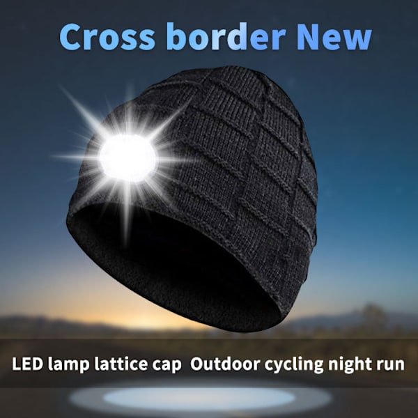 Led-stickad mössa för höst och vinter varm utomhus nattcykling löpning