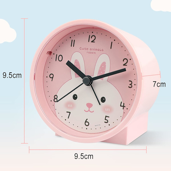 Barnklocka, Reseklocka, Liten Lätt Resekvartsklocka, Tyst Icke-Snoozing Analog Klocka med Snooze och Ljus, Rosa