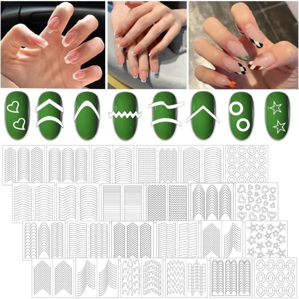 24 ark franska nagelklistermärken， nail art Franska nageltips