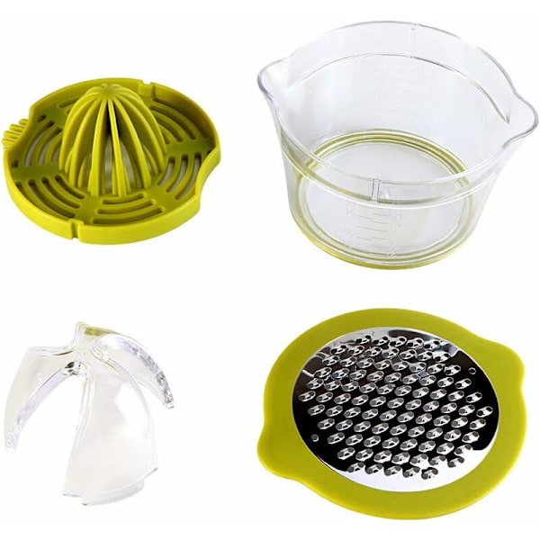 4-i-1 manuell citruspress med graverad mått 400 ml, för apelsiner, citroner, citrusfrukter, 2 pressar ingår 82*108mm