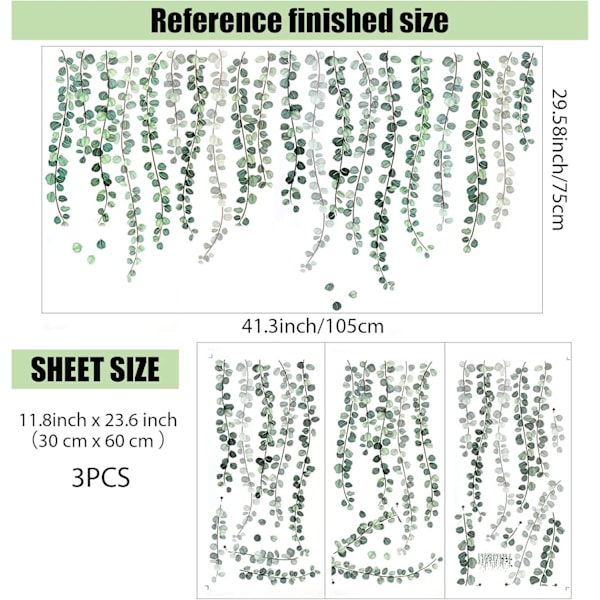 Vihreät kasvit Eukalyptusviinilehdet Irrotettava seinätarra Akvarelli seinä