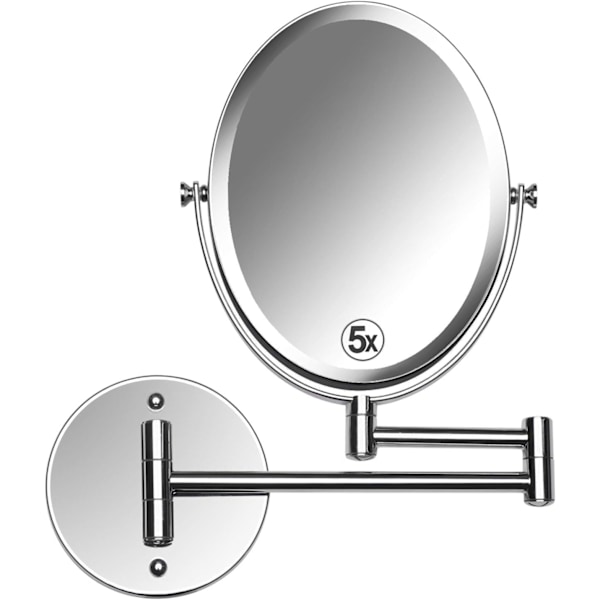 Wall Mounted Bathroom Makeup & Shaving Mirror, Double Sided 5X & 1X Magnifi