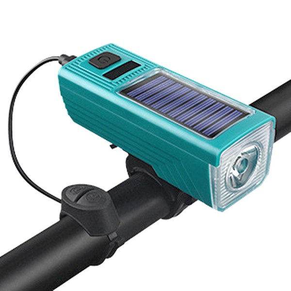 Solar Powered Cykel Strålkastare USB Charge Vattentät Horn Lampa för