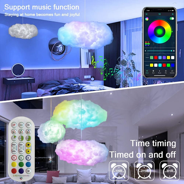 3D Stor moln blixt svit musik synkron varm vit flerfärgad blixt 360 graders trådlös fjärrkontroll app ingen DIY den coola dekorationen för vuxna och barn inomhus hem sovrum