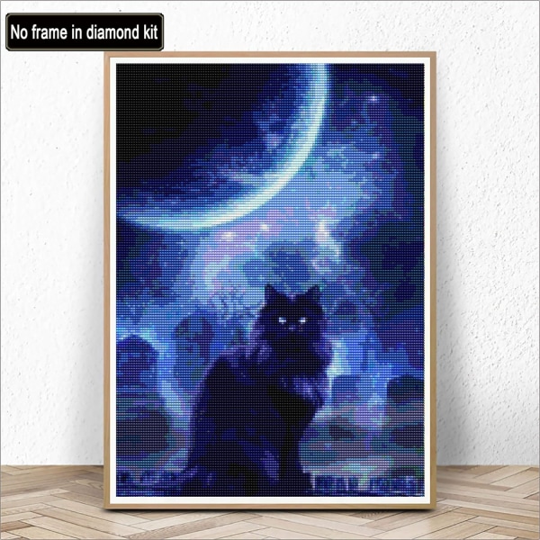 5D Diamond Painting Moon Night Black Cat by Number Kits Paint wit