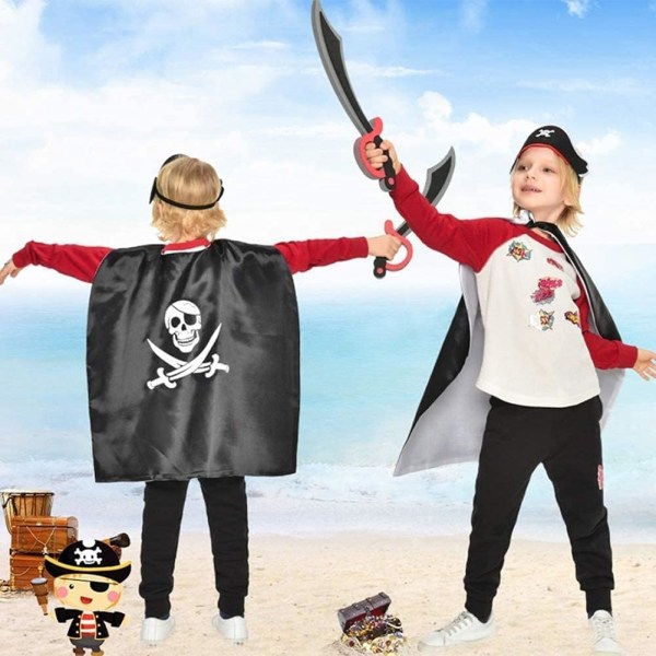 Børnepiratsæt Halloween-kapper med piratøjenklap Piratkappe