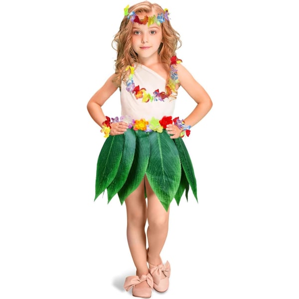 Boys Girls Hawaiian Flowers Leaf Grass Skirts Garland Costume Set