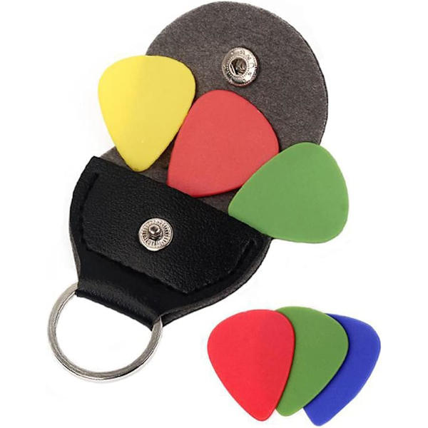 Pack Läder Guitar Pick Holder Case med Nyckelring Hängande Clip (Svart, Brun)